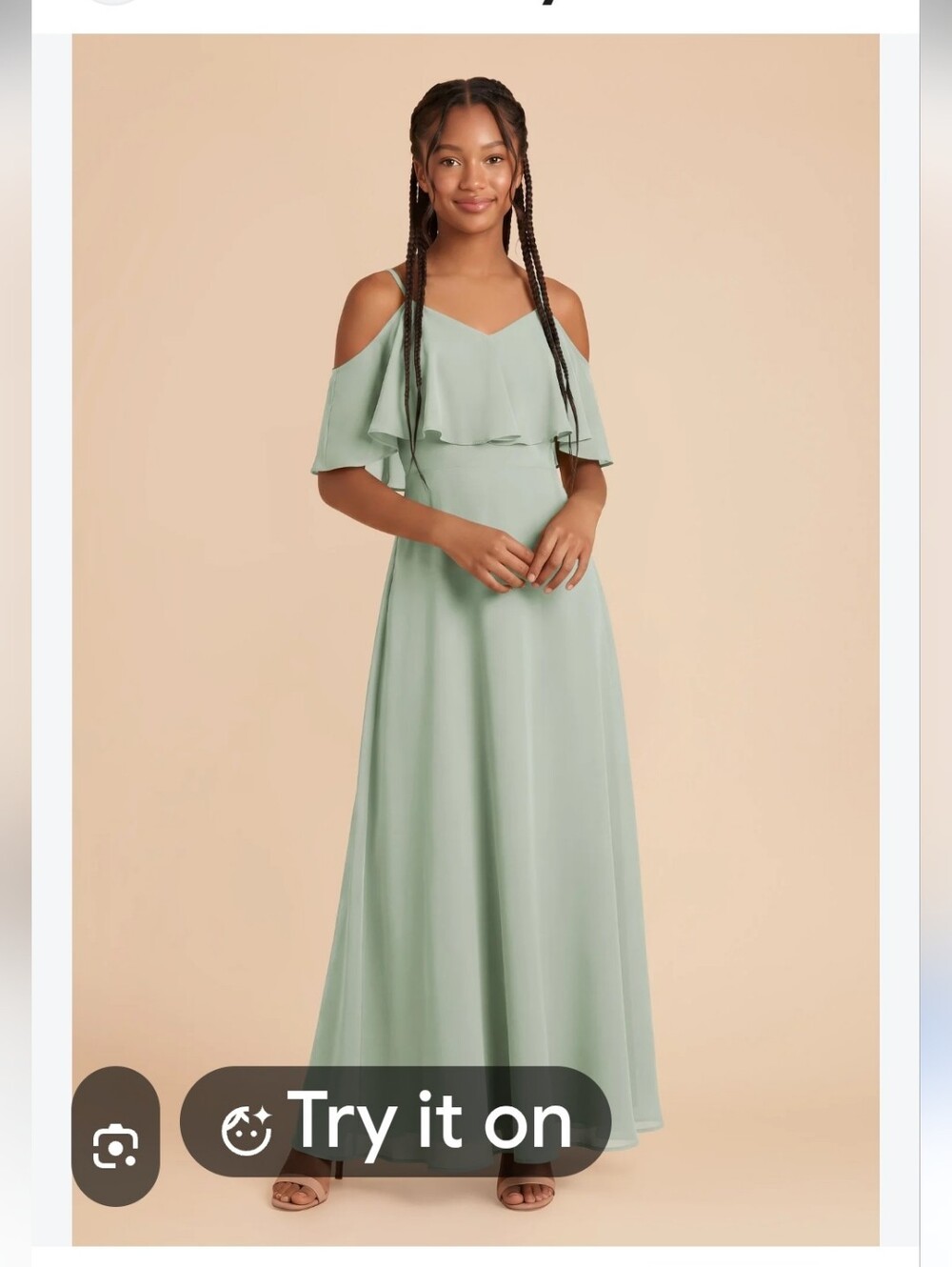 Birdy Grey Jane Pistachio Ruffle Spaghetti-Strap Maxi Dress Size Small
